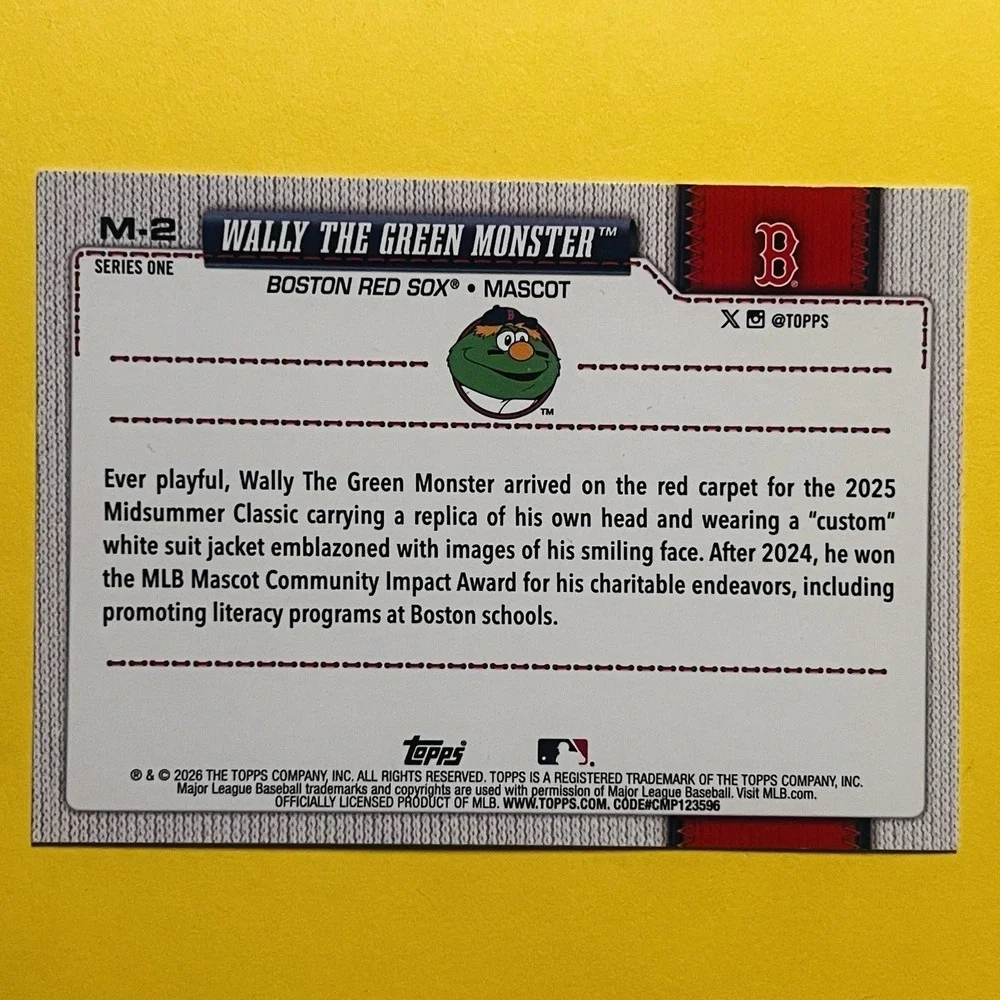 2026 Topps Series 1 Celebration‎ Wally The Green Monster Mascot M-2 Red Sox